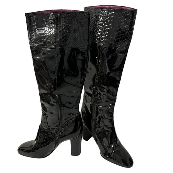 Coach Shoes - Coach Patent Leather Boots Rowan Snakeskin Embossed Cuff Size 6B